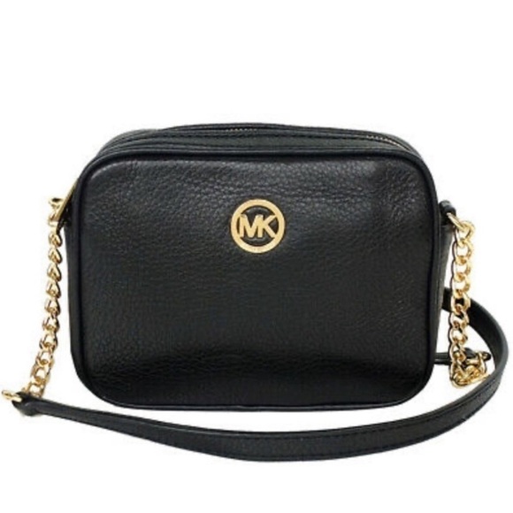 Michael Kors Black Pebbled Leather Small Fulton Crossbody Bag - Picture 1 of 15